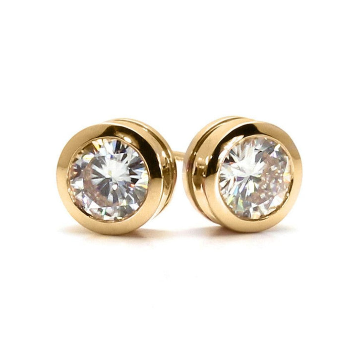 2 Carat Moissanite Earrings, Round Bezel Set Moissanite Studs, Lab Grown Diamond Alternative