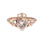 Heart Cut Morganite Claddagh Ring Irish Engagement Ring or Promise Ring Jewelry Ireland14K Rose Gold from Rare Earth Jewelry