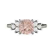 Morganite Cushion Cut Engagement Ring with Diamond Accents 14K White Gold - Rare Earth Jewelry