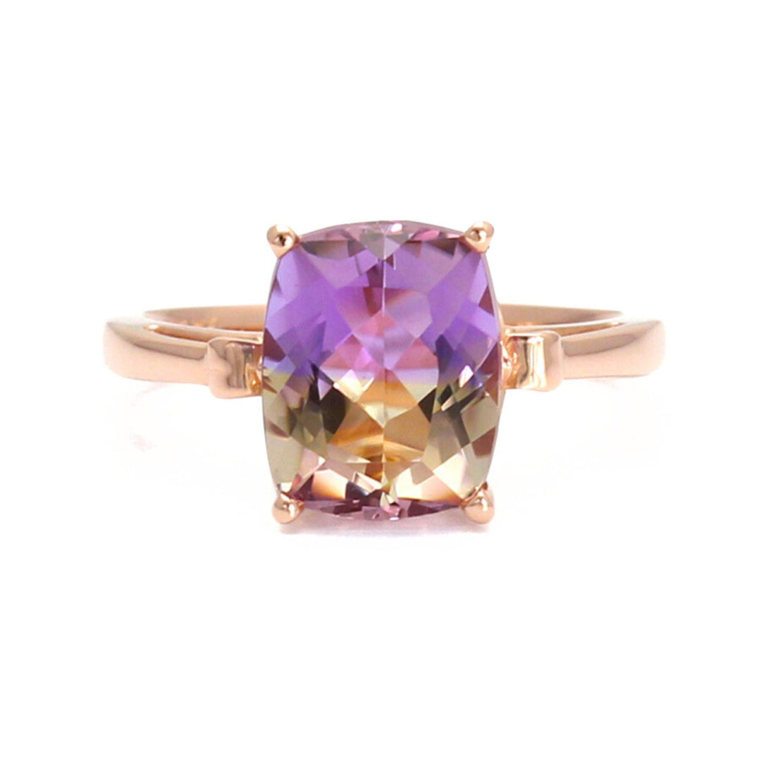 Natural Ametrine Ring with Fleur de Lis Design, Dual-Color Purple and Yellow Stone