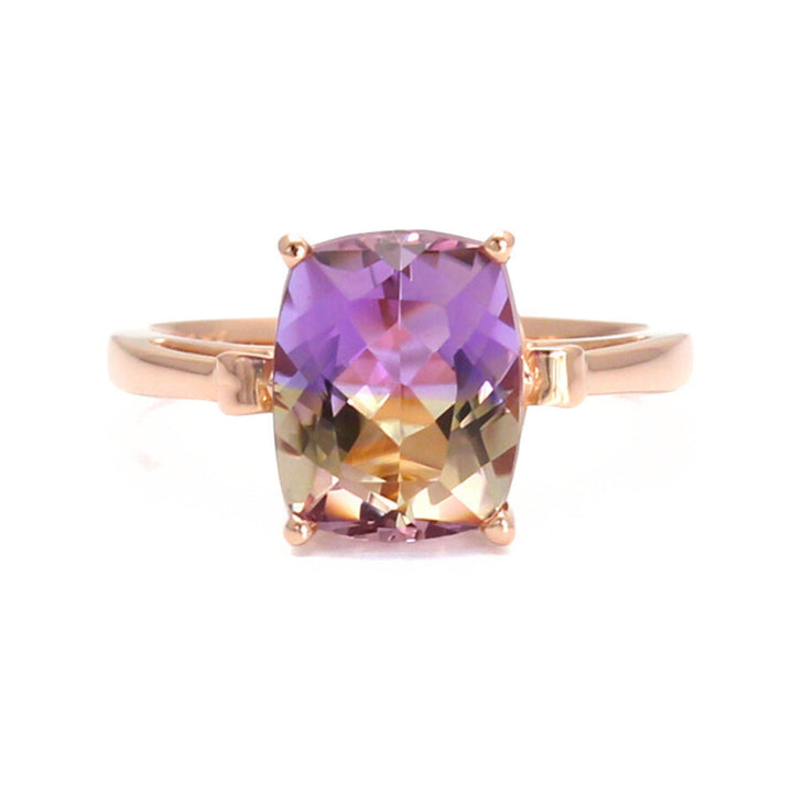 Natural Ametrine Ring with Fleur de Lis Design, Dual-Color Purple and Yellow Stone