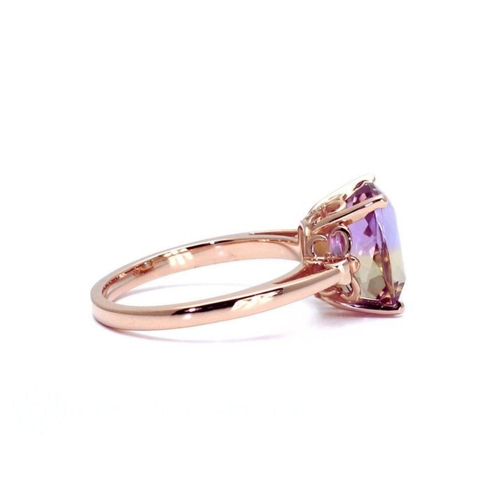 Natural Ametrine Ring Fleur de Lis Design Unique Bi-Color Gemstone, Side View