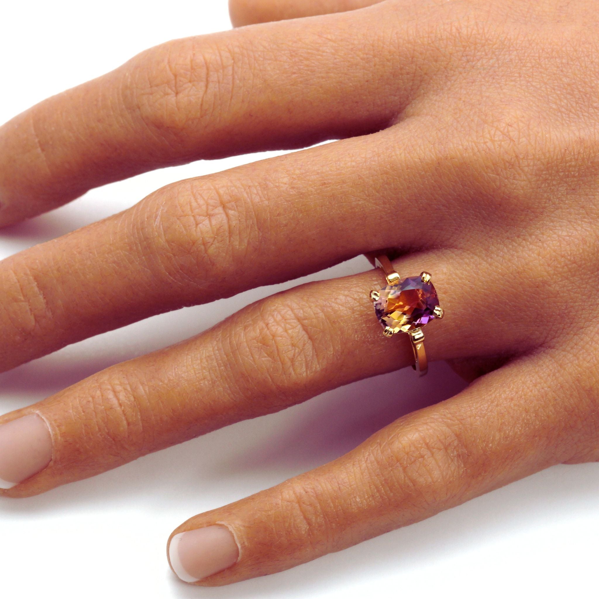 Ametrine Ring Bi Color Amethyst Citrine Gemstone Fleur de Lis