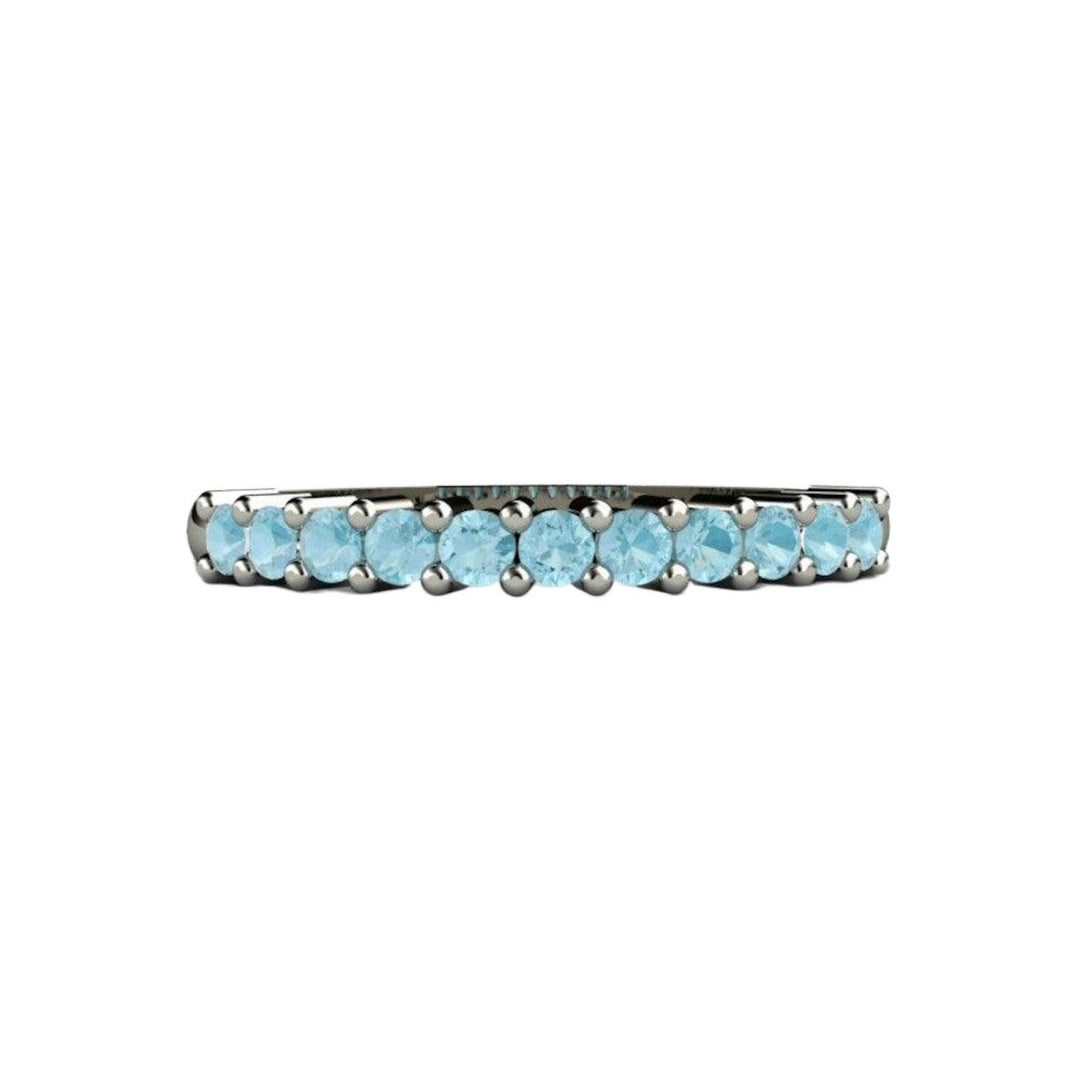 Natural Aquamarine Band March Birthstone Stacking Ring, anniversary band in 14K or 18K Gold or Platinum