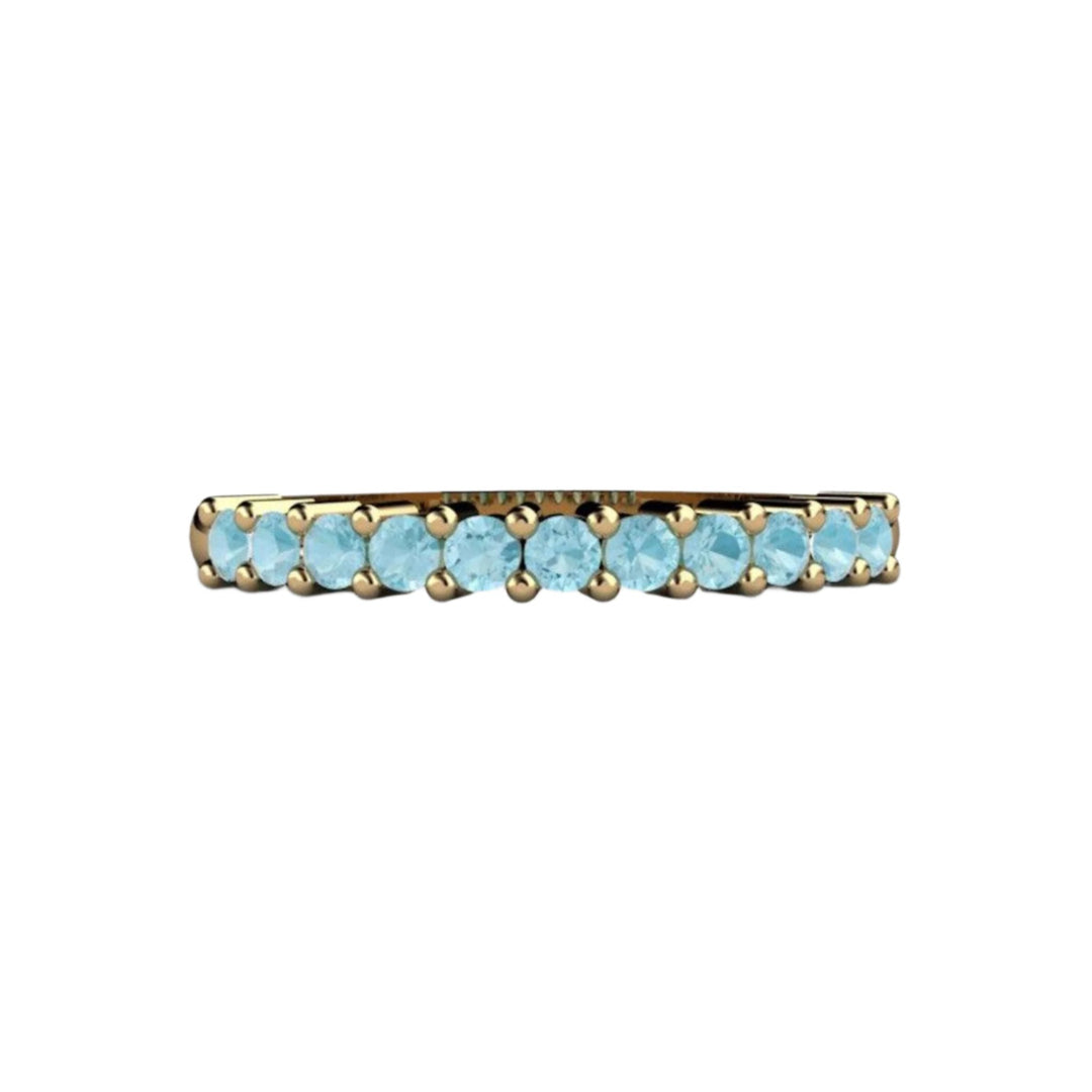 Natural Aquamarine Ring, Anniversary Band, Blue Gemstone Stackable Ring in Yellow Gold