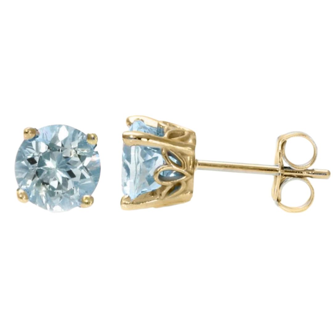 Natural Aquamarine Earrings 14K Gold Aquamarine Studs in 5mm, 6mm or 8mm Round, March Birthstone Earrings 14K Yellow Gold - Rare Earth Jewelry