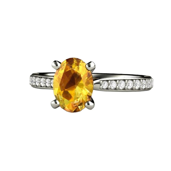 Oval Yellow Sapphire Engagement Ring Solitaire with Diamond Accents, Rare Earth Jewelry