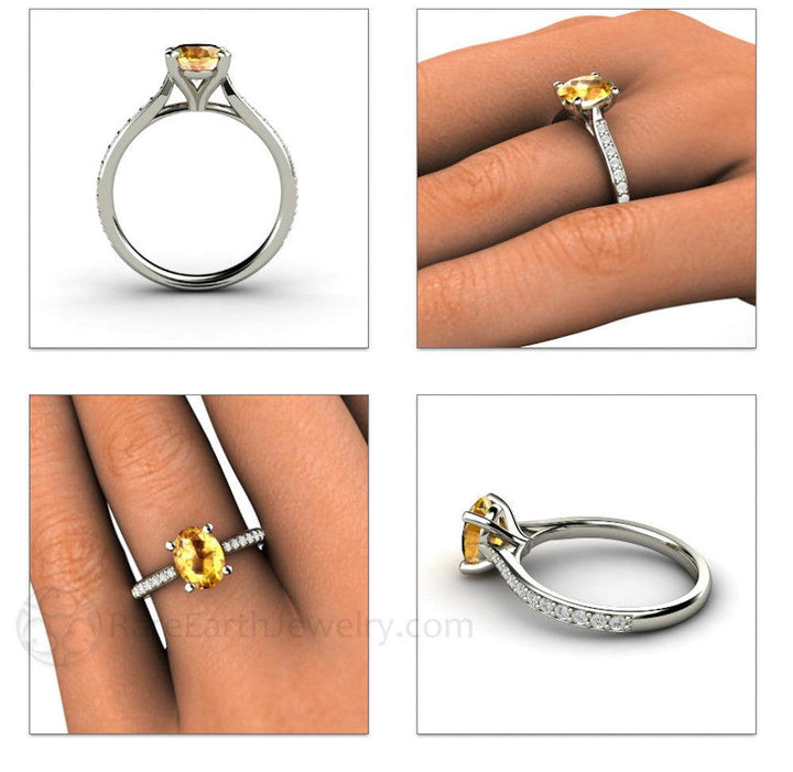 Oval Yellow Sapphire Engagement Ring Solitaire with Diamond Accents, Rare Earth Jewelry