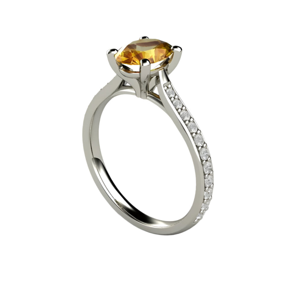 Oval Yellow Sapphire Engagement Ring Solitaire with Diamond Accents, Rare Earth Jewelry
