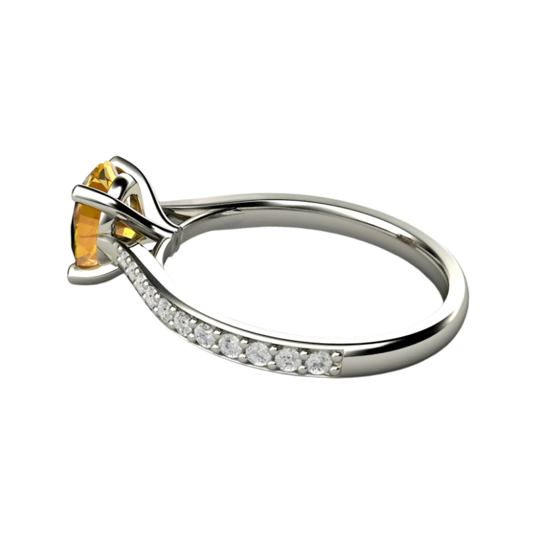 Oval Yellow Sapphire Engagement Ring Solitaire with Diamond Accents, Rare Earth Jewelry