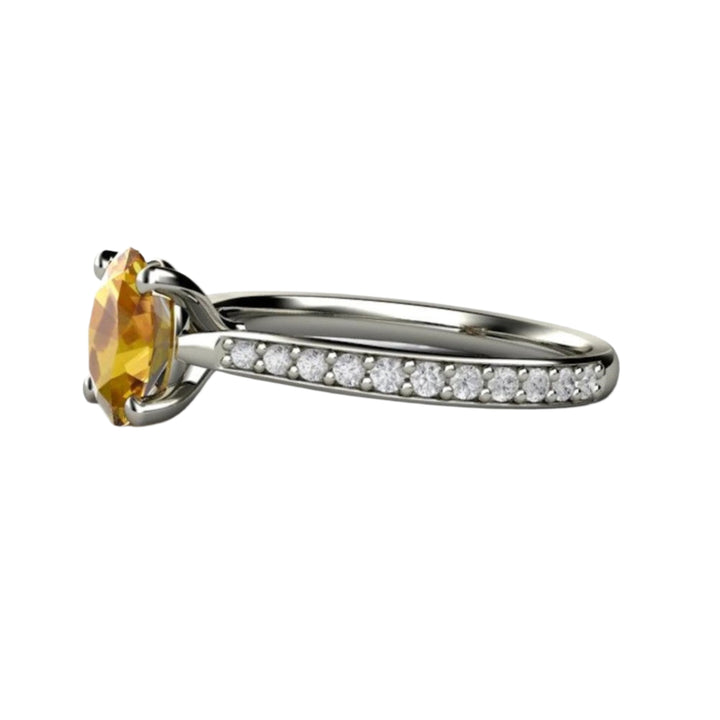 Oval Yellow Sapphire Engagement Ring Solitaire with Diamond Accents, Rare Earth Jewelry