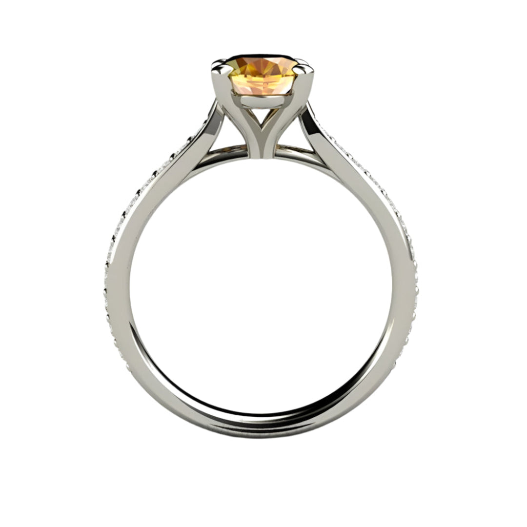 Oval Yellow Sapphire Engagement Ring Solitaire with Diamond Accents, Rare Earth Jewelry