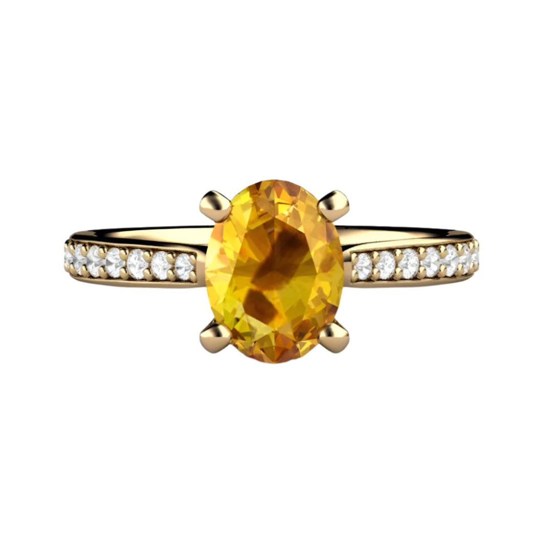 Oval Yellow Sapphire Engagement Ring Solitaire with Diamond Accents, Rare Earth Jewelry