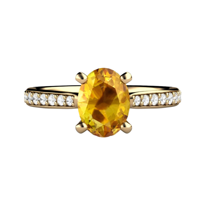 Oval Yellow Sapphire Engagement Ring Solitaire with Diamond Accents, Rare Earth Jewelry