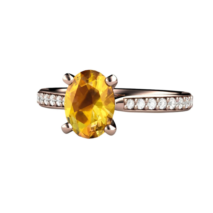 Oval Yellow Sapphire Engagement Ring Solitaire with Diamond Accents, Rare Earth Jewelry