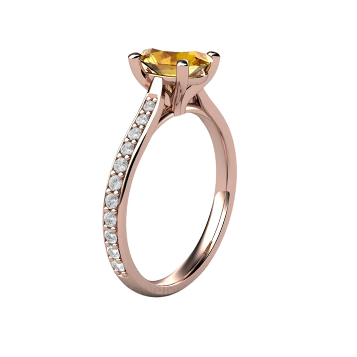 Oval Yellow Sapphire Engagement Ring Solitaire with Diamond Accents, Rare Earth Jewelry