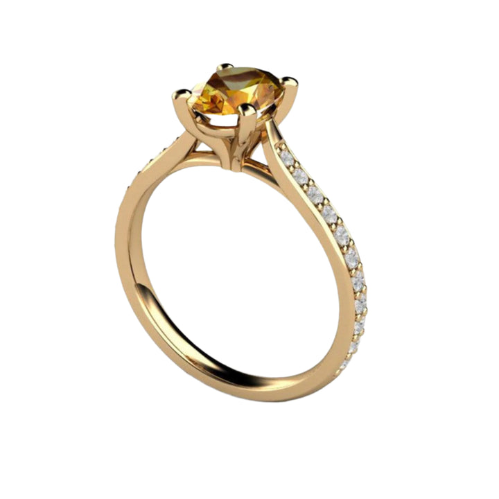 Oval Yellow Sapphire Engagement Ring Solitaire with Diamond Accents, Rare Earth Jewelry