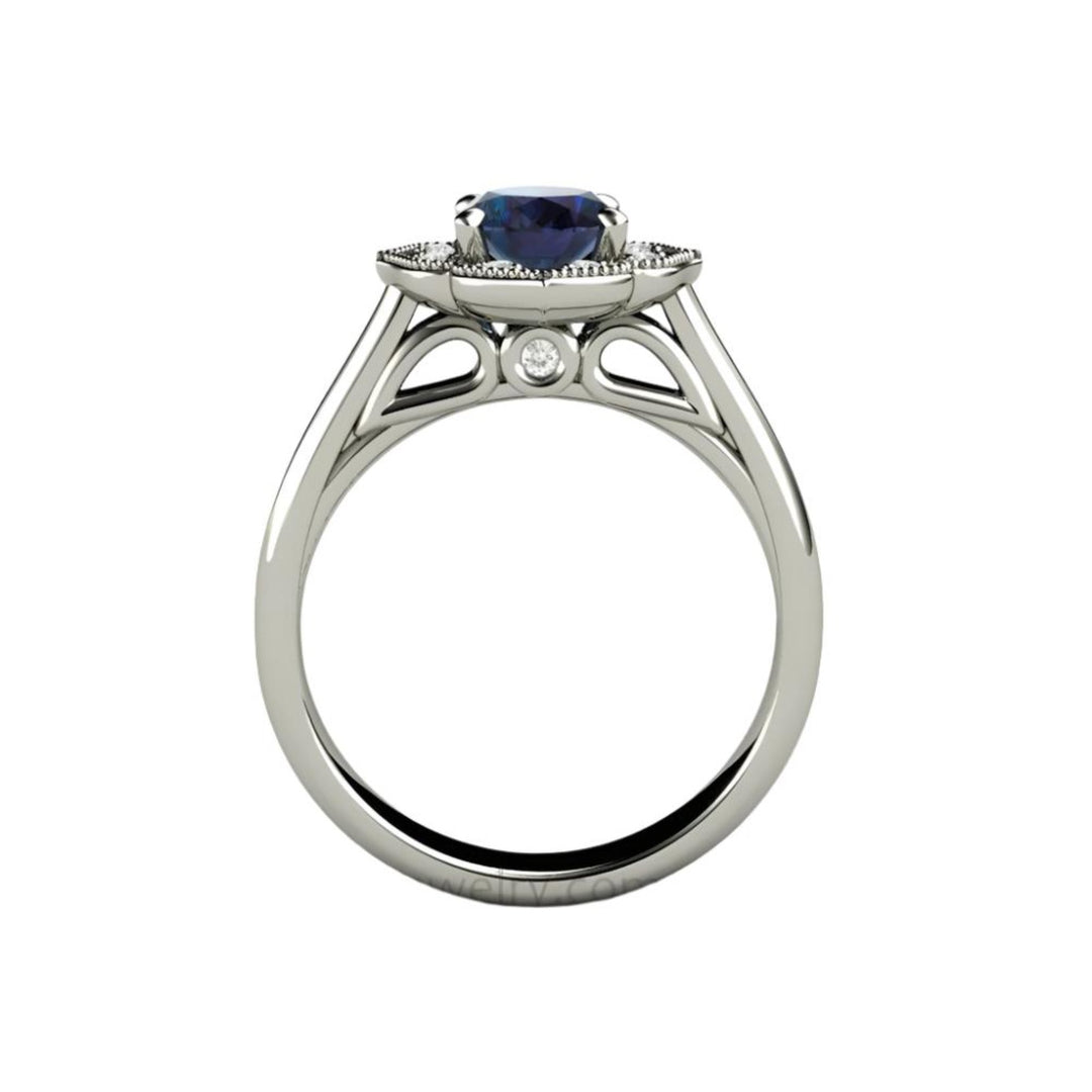 Oval Alexandrite Engagement Ring | Vintage Style Halo | Art Deco Design, Rare Earth Jewelry
