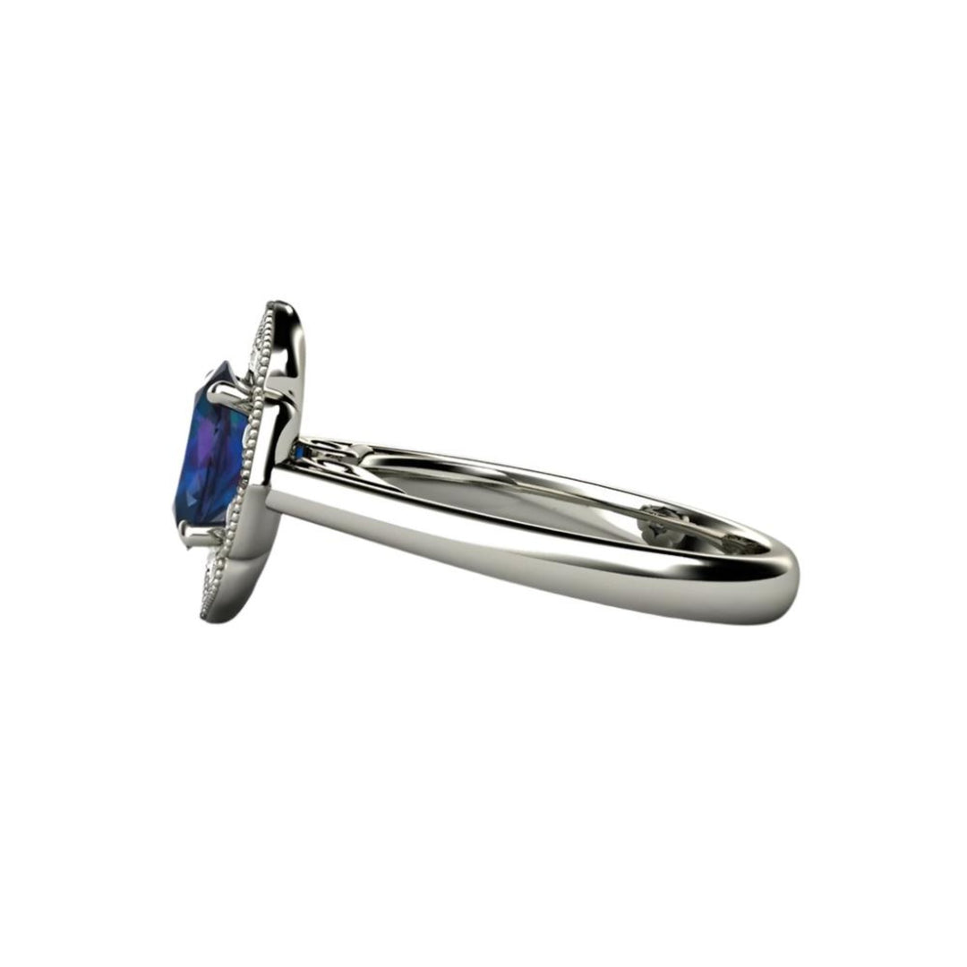 Alexandrite Engagement Ring Oval Art Deco Vintage Halo - Side View