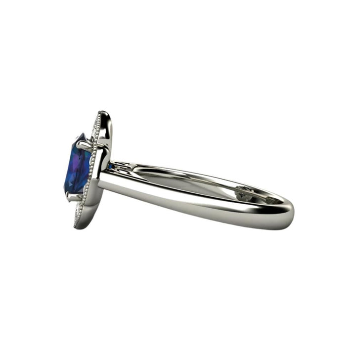 Alexandrite Engagement Ring Oval Art Deco Vintage Halo - Side View