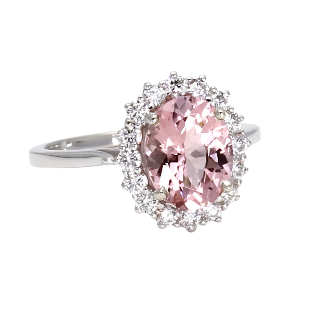 Oval Morganite Engagement Ring Vintage Cluster Halo with Diamonds, Natural Morganite Ring | Rare Earth Jewelry