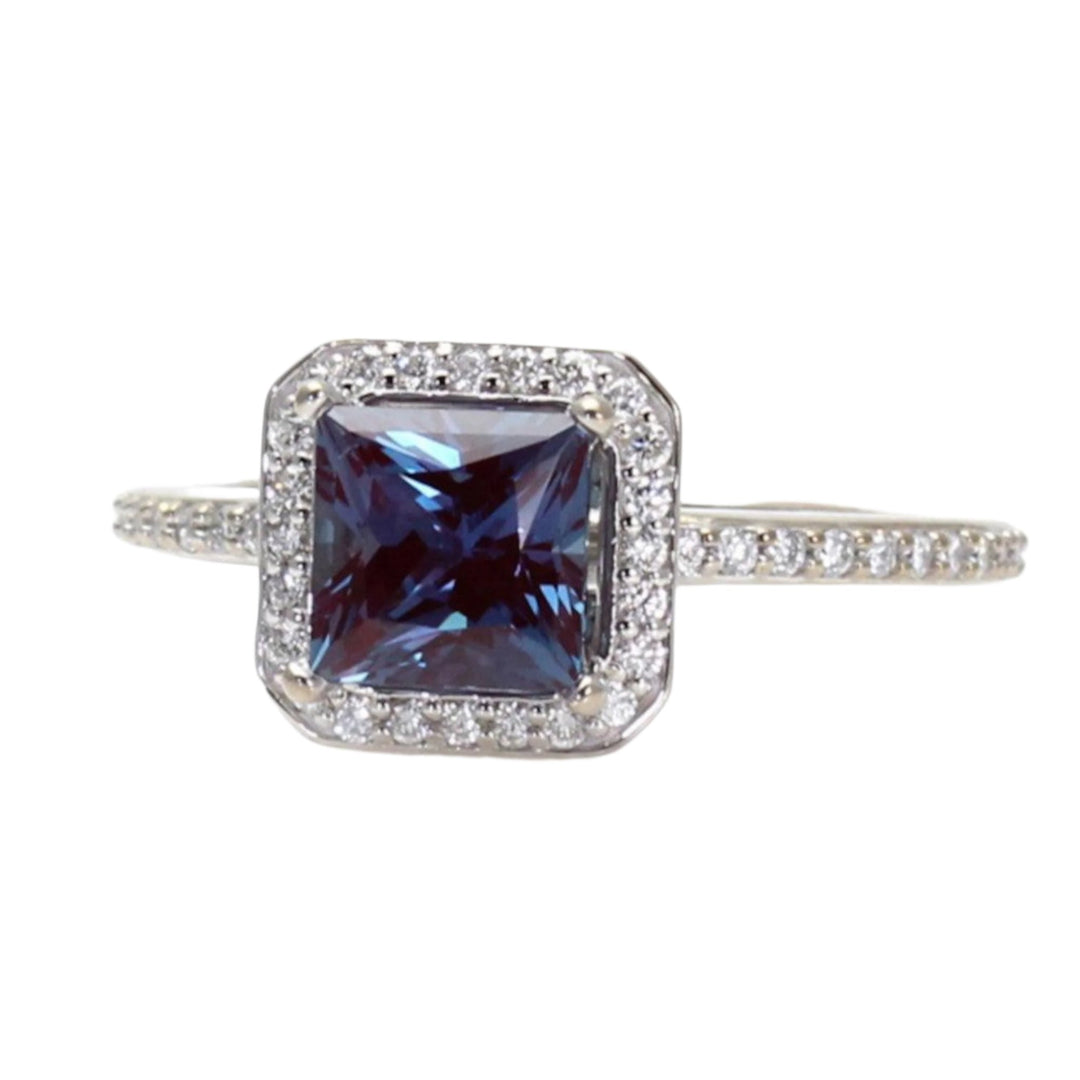 Princess Cut Alexandrite Engagement Ring | Unique Color Change Stone with Diamond Halo in Gold or Platinum, June Birthstone Ring or Push Present -   Rare Earth Jewelry