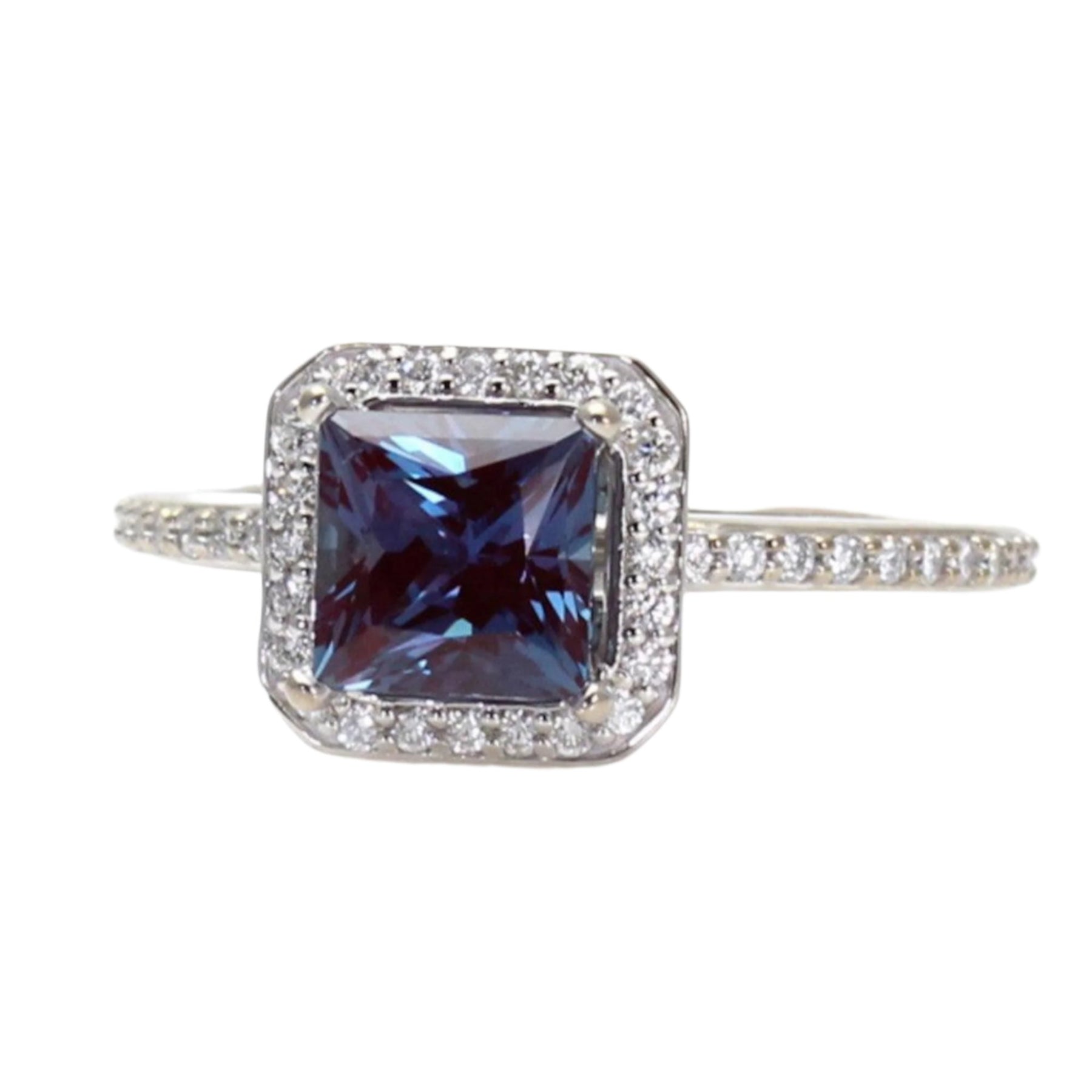 Princess Cut Alexandrite Engagement Ring Color Change Gemstone