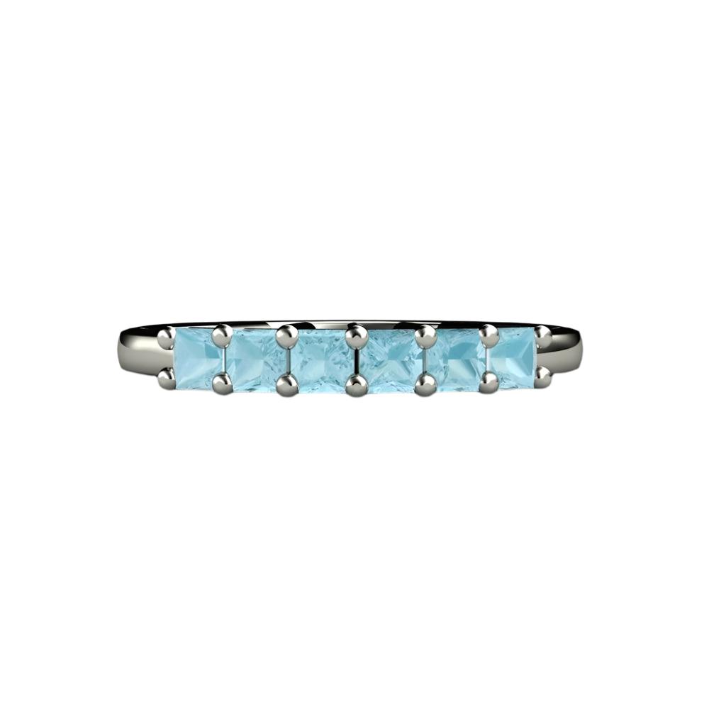 Princess Cut Aquamarine Band | 6 Stone Stackable Ring in Gold or Platinum