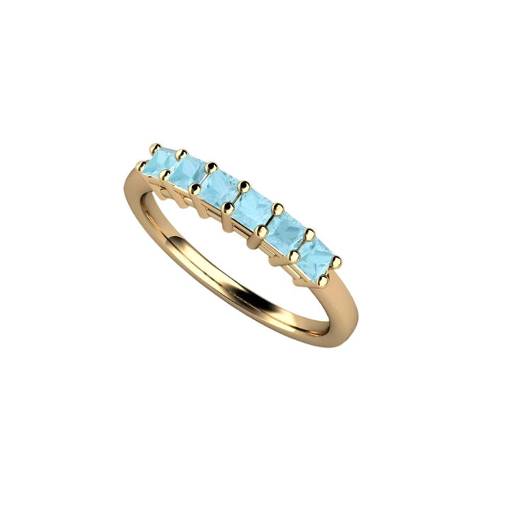 Natural Aquamarine Band | Princess Cut Square Gemstone Stacking Ring Shown in 14K Yellow Gold