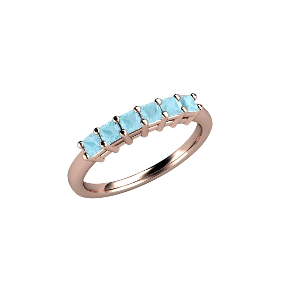 Princess Cut Aquamarine Anniversary Band | 6 Stone Stackable Ring in Rose Gold - Rare Earth Jewelry