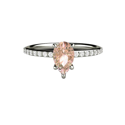 Light Pink Sapphire Engagement Ring Pear Cut Solitaire with Pave Set Diamonds from Rare Earth Jewelry.