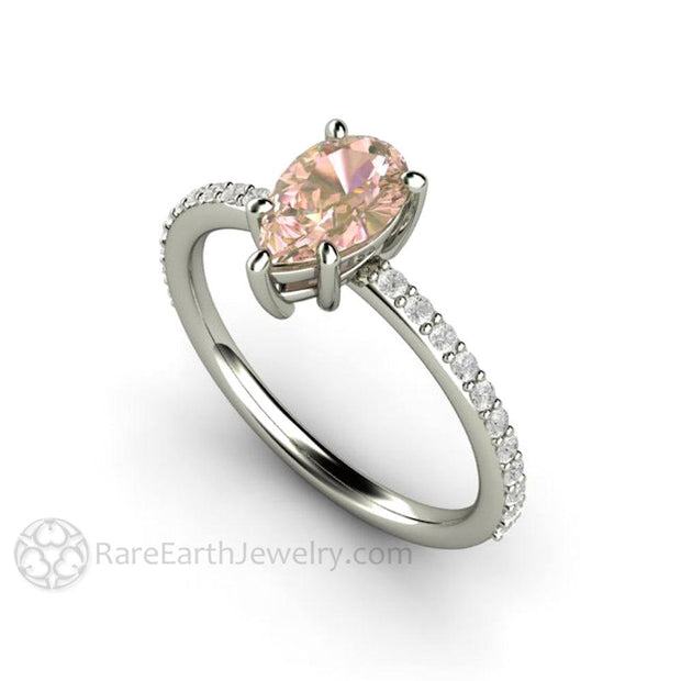 Rare Earth Jewelry Pink Sapphire and Diamond Ring 14K White Gold Pear Shaped Natural Gemstone