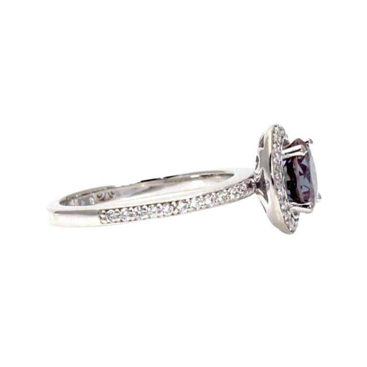 Round Alexandrite Engagement Ring | Color Changing Stone with Diamond Halo  - Side View