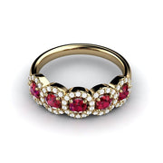 Natural Ruby Ring Wedding Ring Anniversary Band Diamond Halo Design 18K Yellow Gold - Rare Earth Jewelry