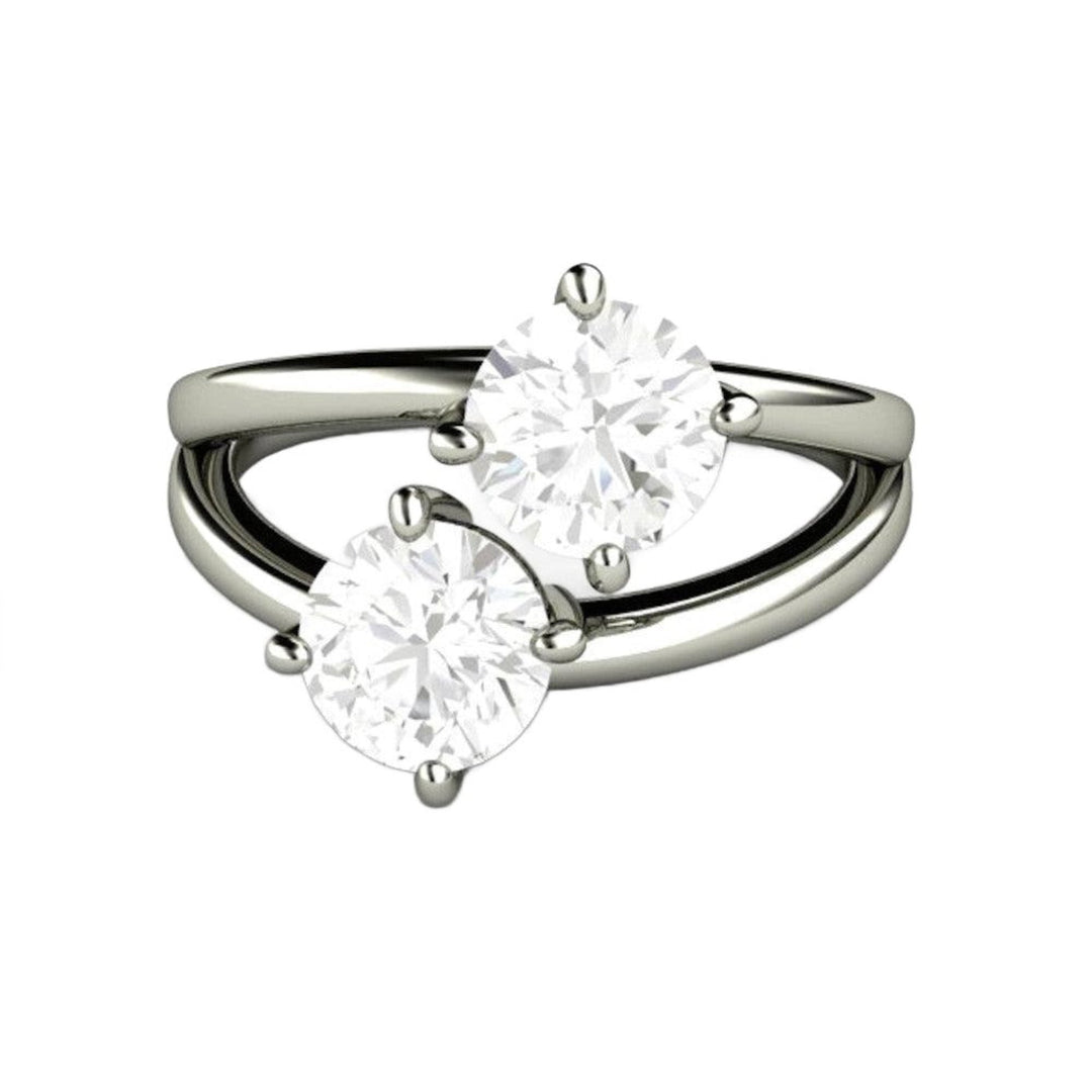 Two Stone Moissanite Engagement Ring, Duo Style with Forever One Moissanite, Round Moissanite 2 Stone Ring