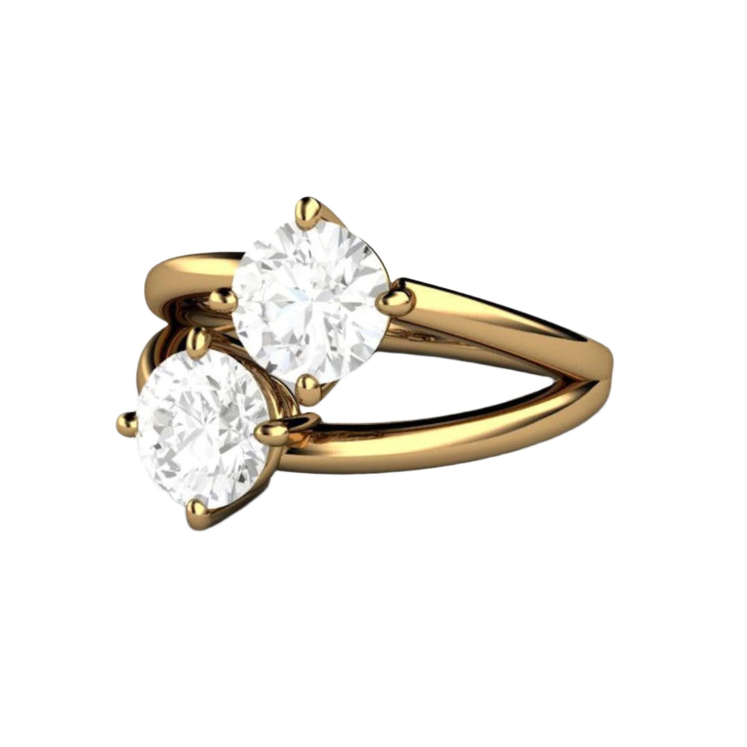 2 Stone Sustainable Engagement Ring, Forever One Moissanite Duo Ring, 18K Yellow Gold