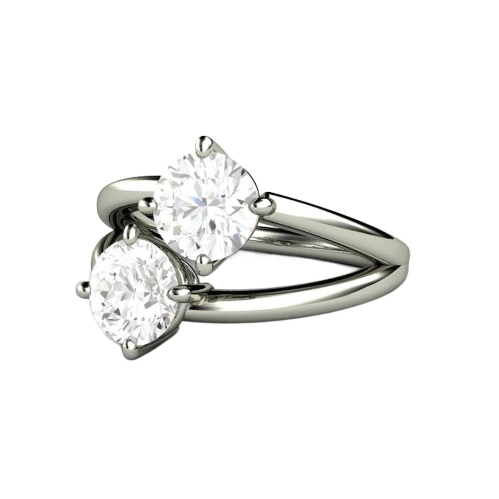 Two Stone Moissanite Engagement Ring, Duo Style Forever One Moissanite Ring