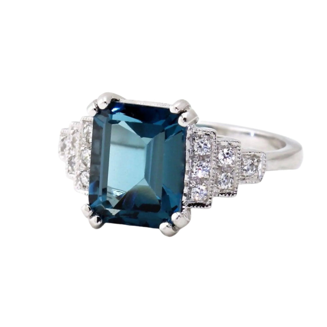 Vintage Inspired London Blue Topaz Engagement Ring, Natural Blue Topaz Ring, Topaz Statement Ring