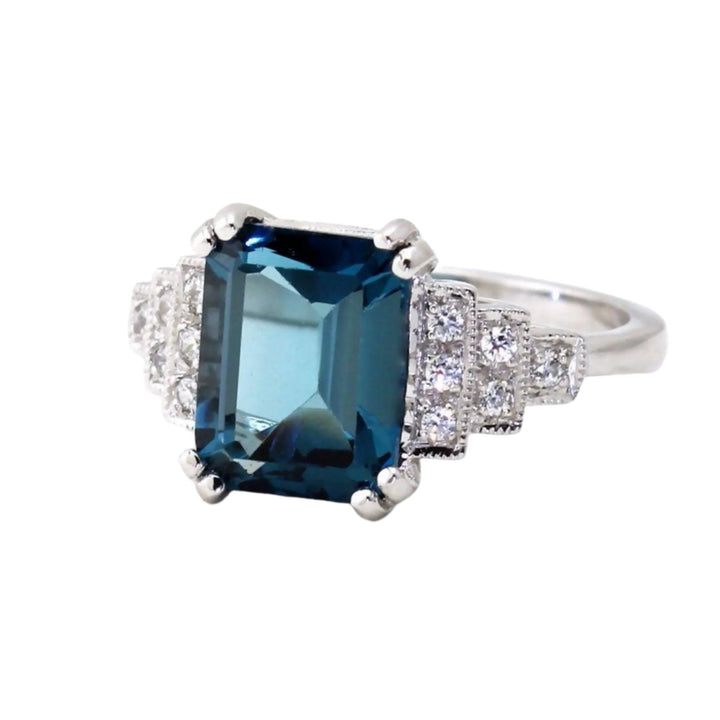 Vintage Inspired London Blue Topaz Engagement Ring, Natural Blue Topaz Ring, Topaz Statement Ring