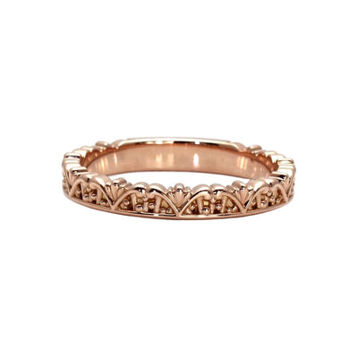 Vintage Style Band with Crown Design and Filigree 14K Rose Gold - Rare Earth Jewelry