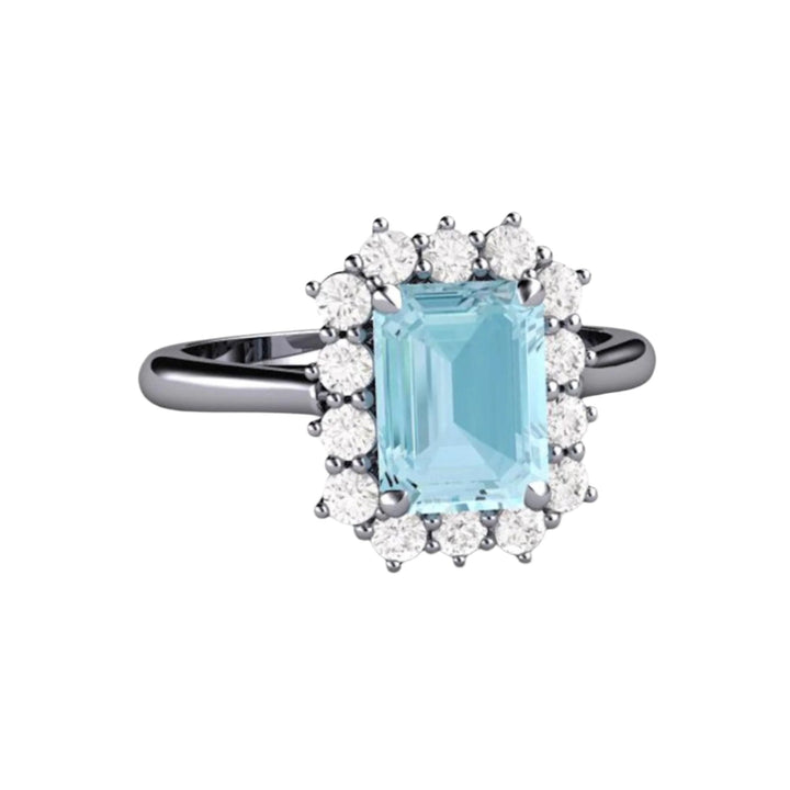 Emerald Cut Aquamarine and Diamond Engagement Ring in Vintage Inspired Platinum Setting