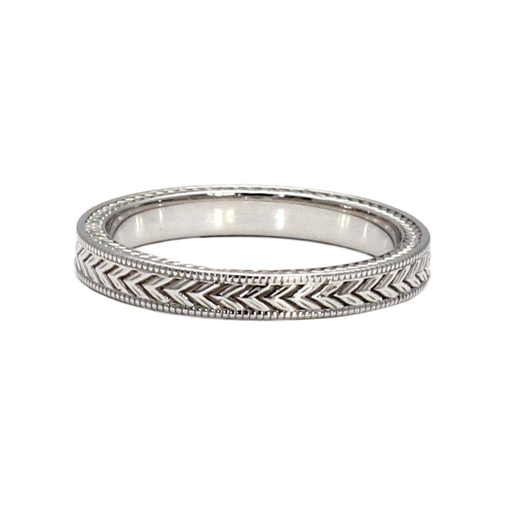 Chevron Wedding Band Milgrain Wedding Ring 3mm Vintage Style - Rare Earth Jewelry