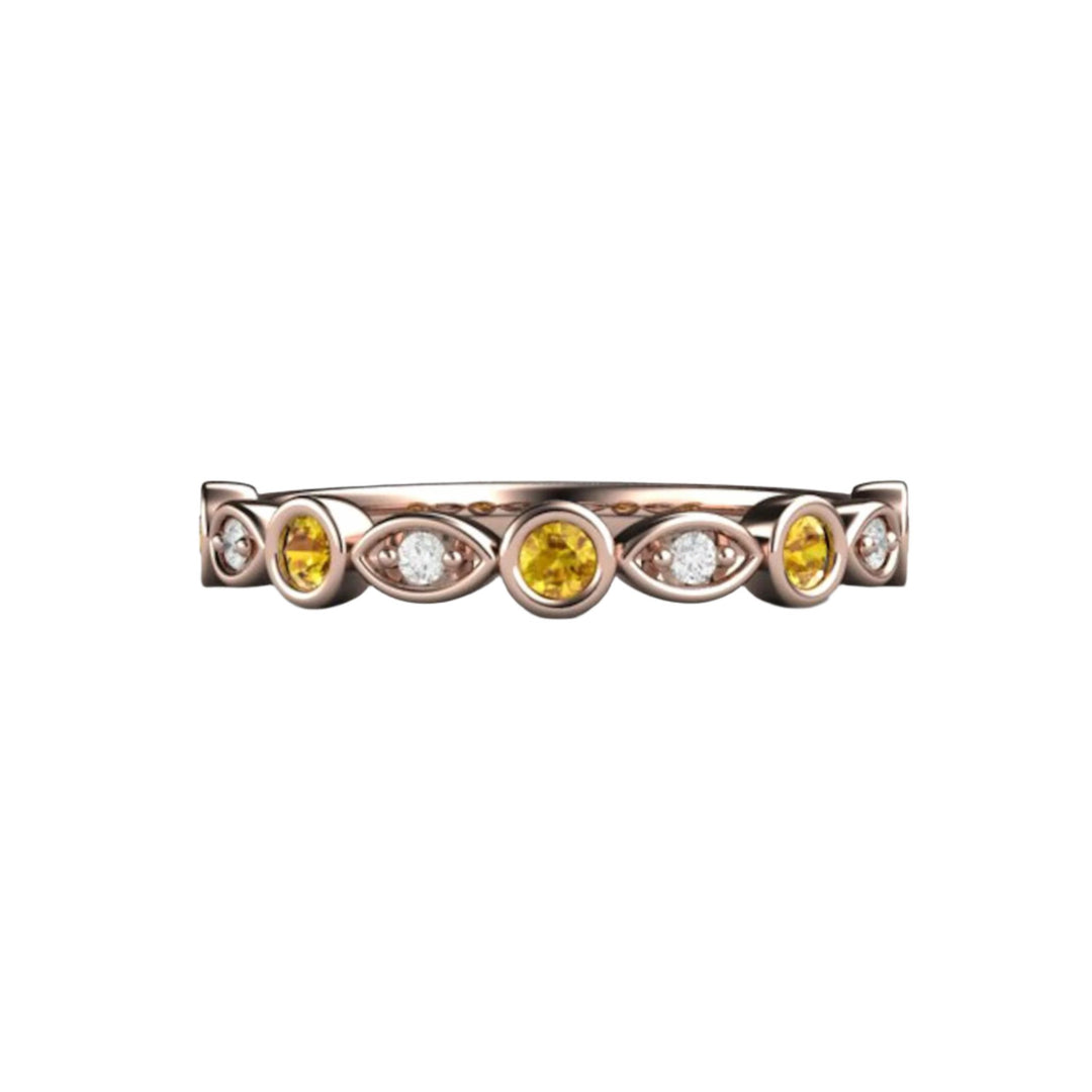 Yellow Sapphire Band with Diamonds Wedding Ring - Rare Earth Jewelry