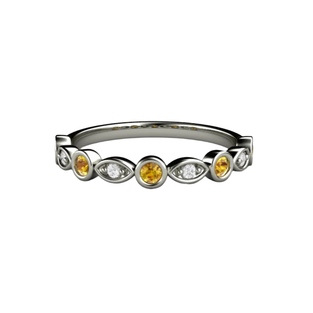 Yellow Sapphire Ring with Diamonds Wedding Band or Stacking Ring 14K White Gold