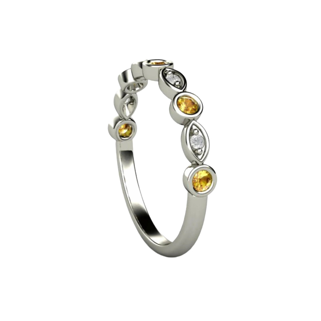 Yellow Sapphire Band with Diamonds Wedding Ring - Rare Earth Jewelry