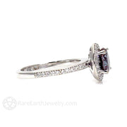 Alexandrite Engagement Ring with Diamond Halo June Birthstone 14K White Gold - Rare Earth Jewelry