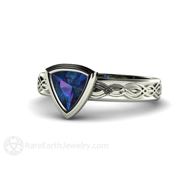 Alexandrite Ring Trillion Bezel Solitaire Engagement June Birthstone Platinum - Rare Earth Jewelry