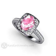 Antique Pink Sapphire Engagement Ring Art Deco Geometric Style with Diamonds Platinum - Engagement Only - Rare Earth Jewelry