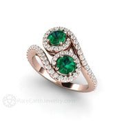 Antique Style Emerald Ring Toi et Moi Edwardian Engagement Ring 18K Rose Gold - Engagement Only - Rare Earth Jewelry