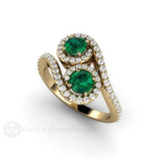 Antique Style Emerald Ring Toi et Moi Edwardian Engagement Ring 18K Yellow Gold - Engagement Only - Rare Earth Jewelry